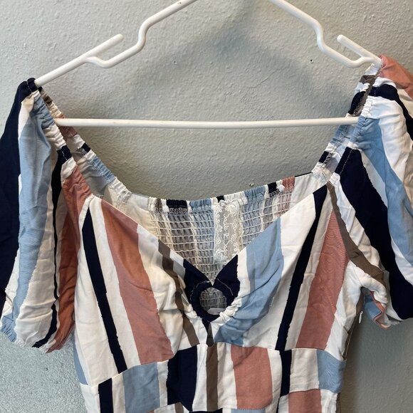 Sadie & Sage Striped Puff-Sleeve Mini summer Dress Smocked Back Multicolor - Picture 9 of 11